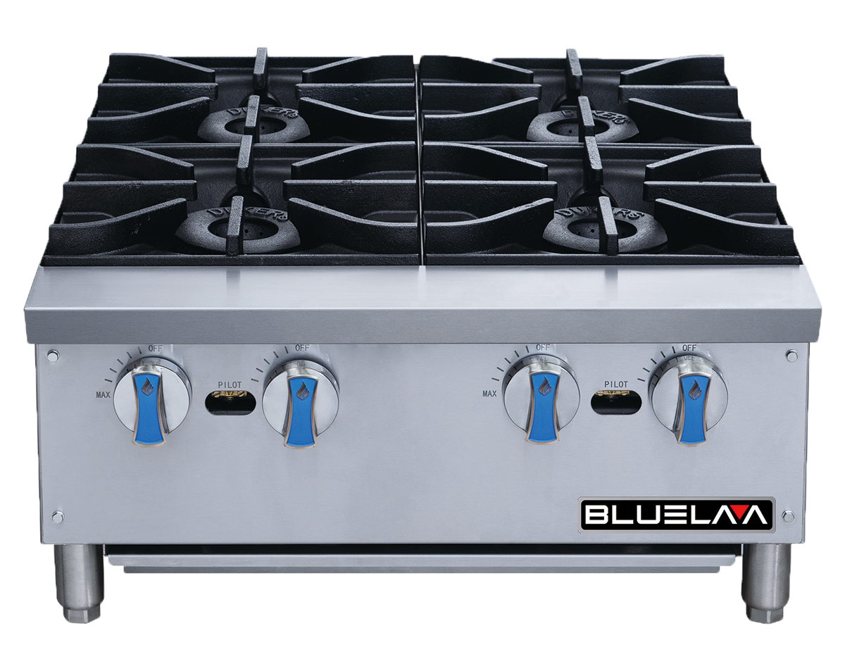 Blue Air BLHP24 24" countertop gas hot plate with 4 open burners, front view