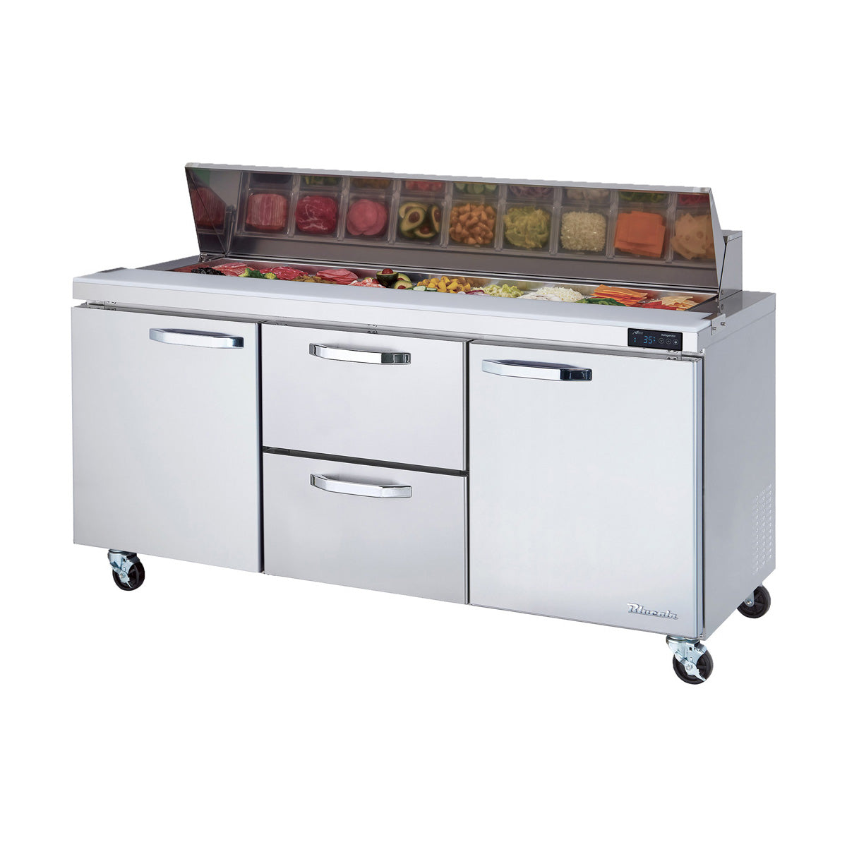 Blue Air BLPT72-D2M-HC sandwich prep table, front angle view