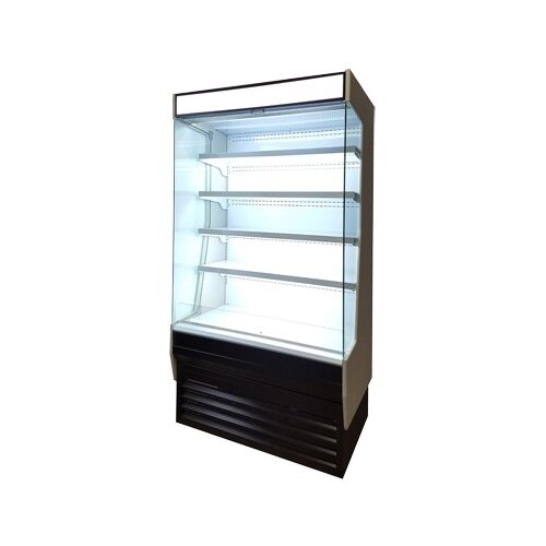 Blue Air BOD-48G open air display merchandiser, glass side panels, front angle view