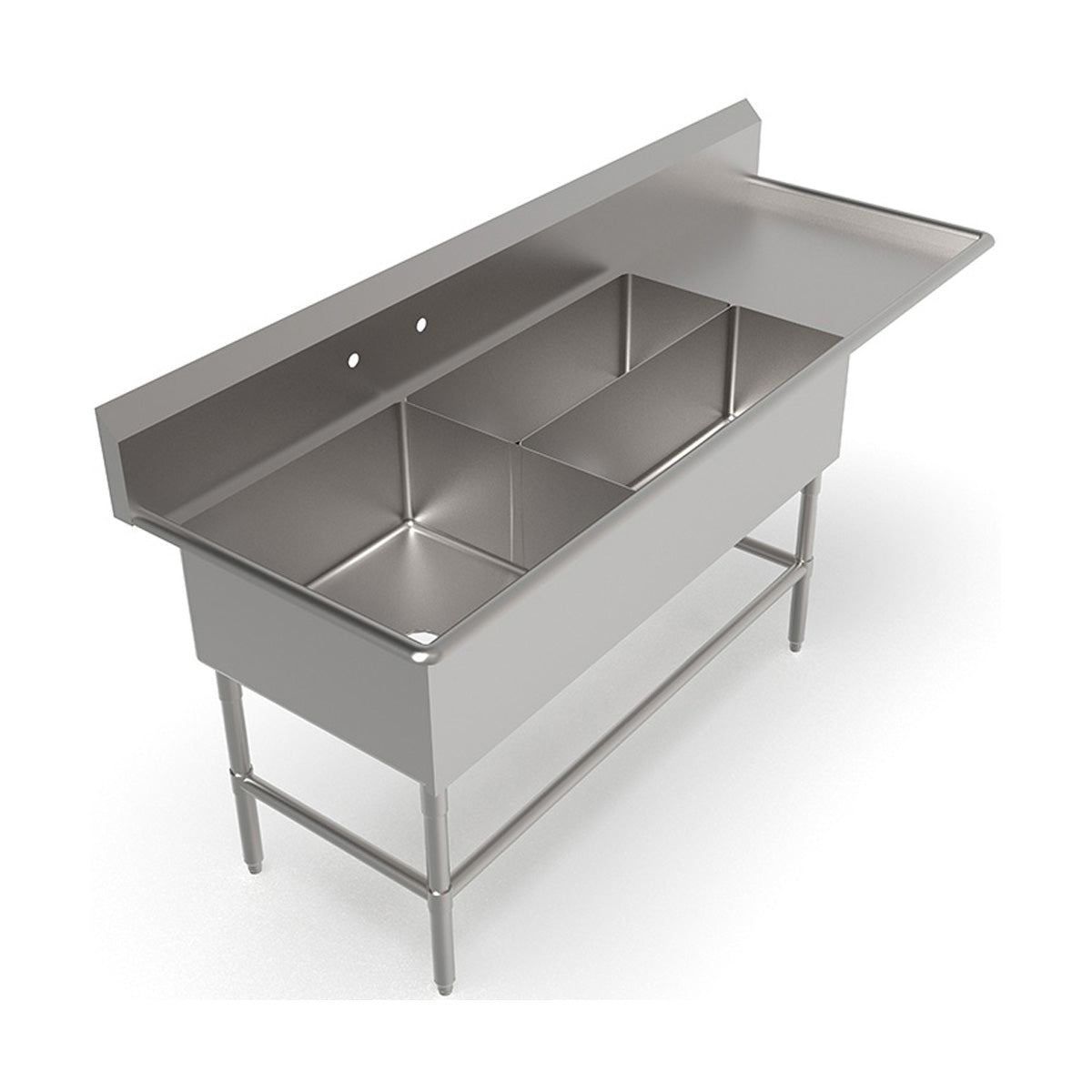 John Boos 3PBPS3224-1D24R 84" Three Compartment Sink, 24"W x 24"L Bowl With Right-Hand Drainboard