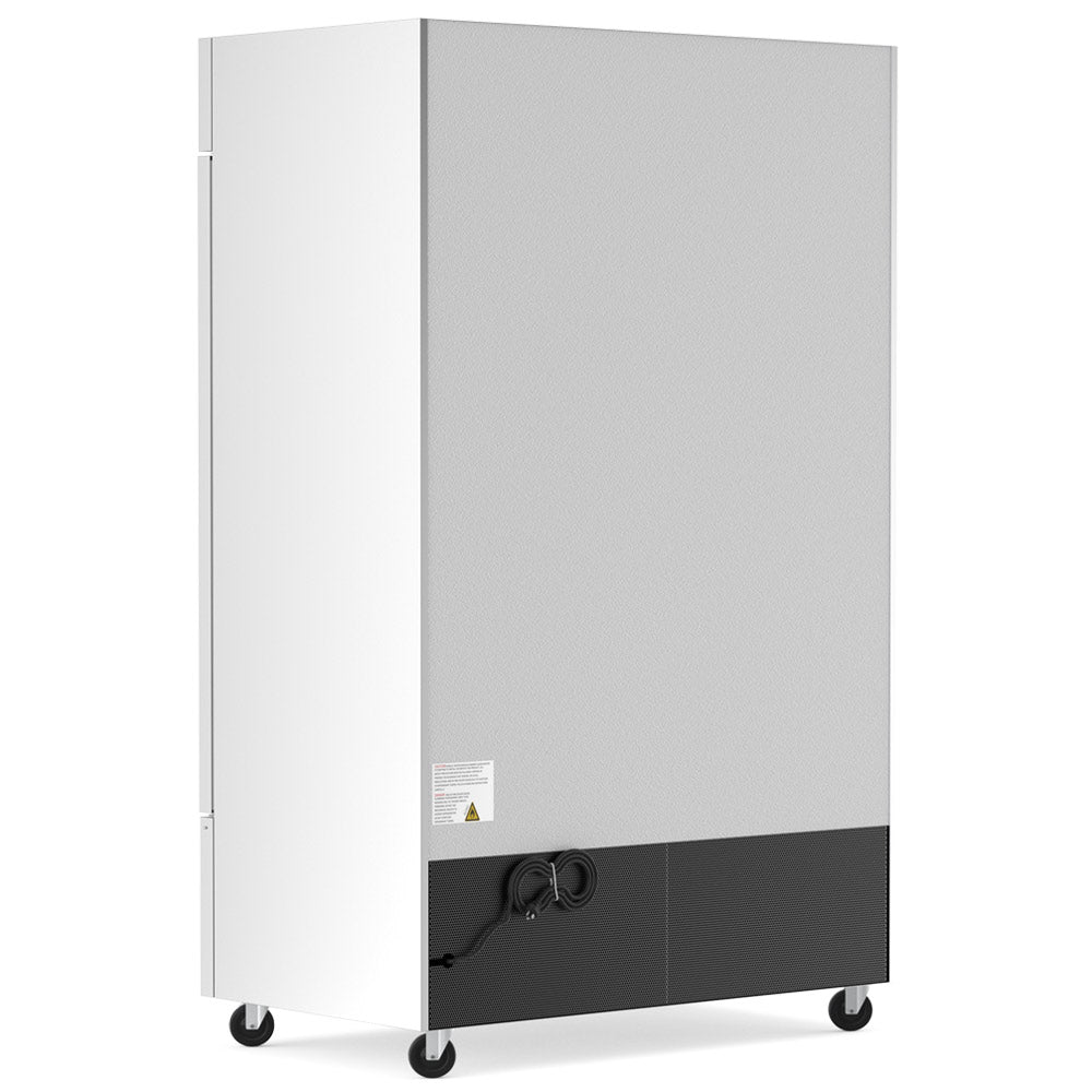 Coldline C-2RE solid door reach-in refrigerator, rear angled view