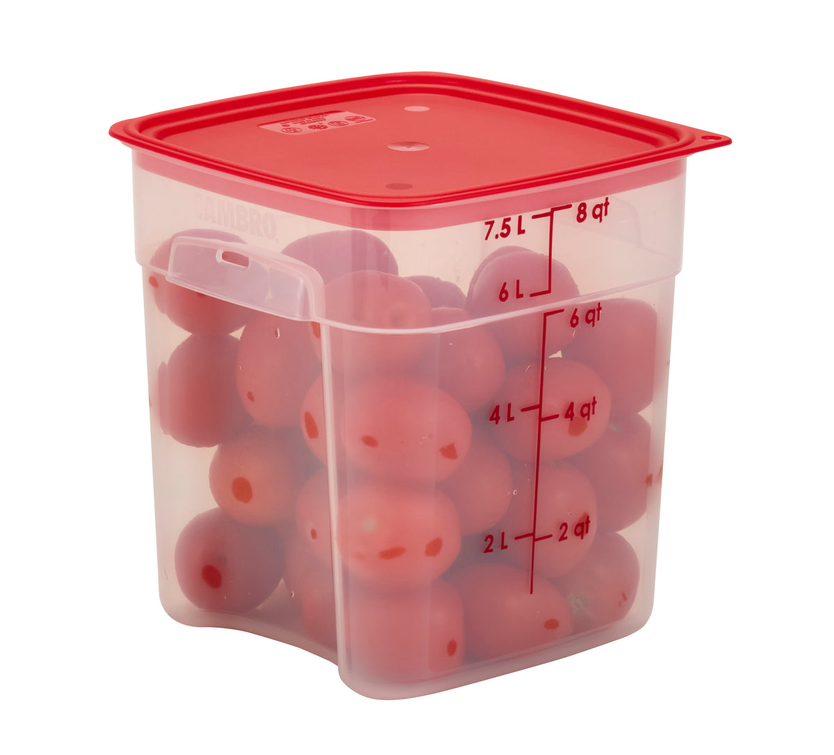Cambro 12SFSPROPP190 CamSquare 12-qt Container, 11.4" L x 11.4" W x 8.5" H, Clear PP, Blue Handles — Case of 6 pieces