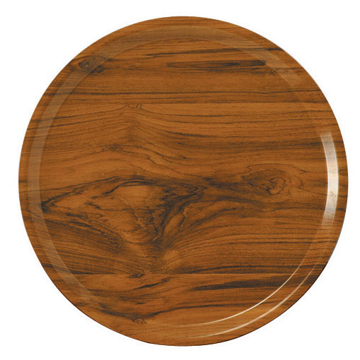 Cambro 1300304 Round 13" Fiberglass Tray, Country Oak Wood Design, Dishwasher Safe, NSF — Case of 12 pieces