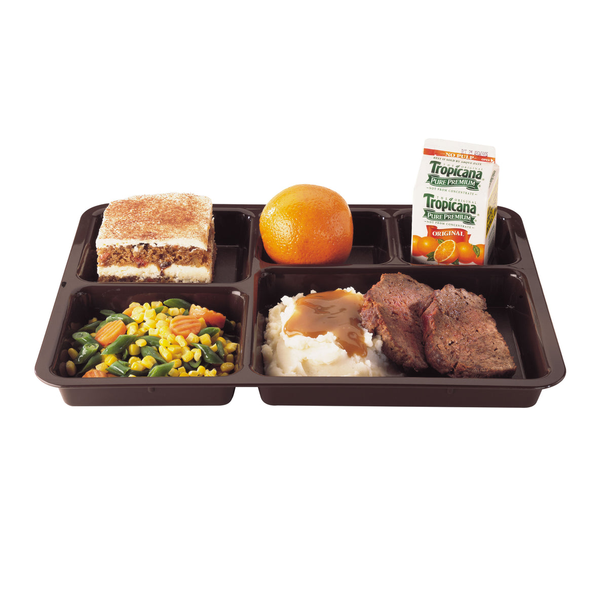 Cambro 1411CP167 5-Compartment Tray-On-Tray, 14.38" x 10.56" x 1.25" Brown Co-Poly, Dishwasher Safe — Case of 24 pieces