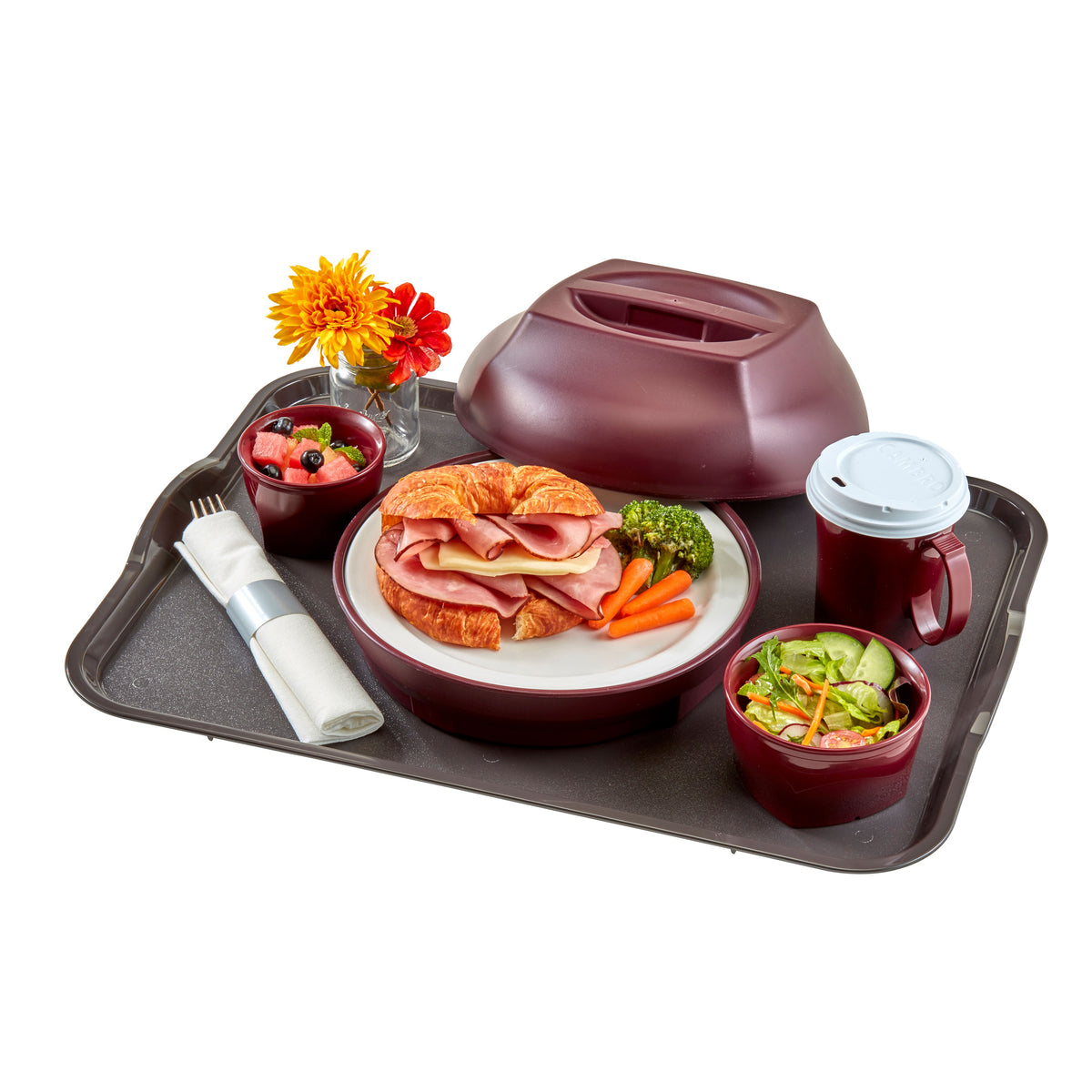 Cambro 1520CWNSH485 Red 15" x 20" Poly Tray, Handles, NSF, Smoked Metal, Dishwasher Safe, USA Made — Case of 12 pieces