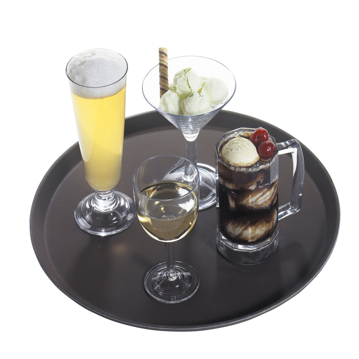 Cambro 1600CT138 - 16" Round Fiberglass Serving Tray, Tavern Tan Non-Skid Surface, Dishwasher Safe, NSF Certified — Case of 12 pieces