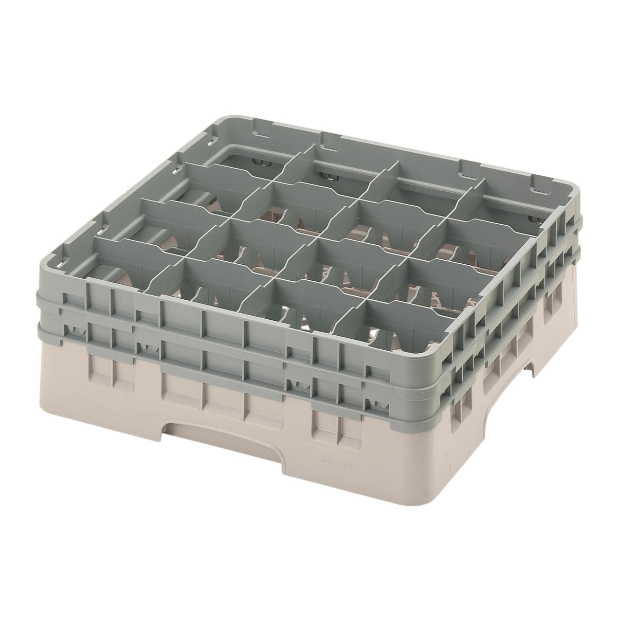 Cambro 16S534184 Camrack Glass Rack, Full Size, 19-3/4 x 19-3/4, Beige, 16 Compartments, 4-3/8 Max Dia, HACCP — Case of 4 pieces