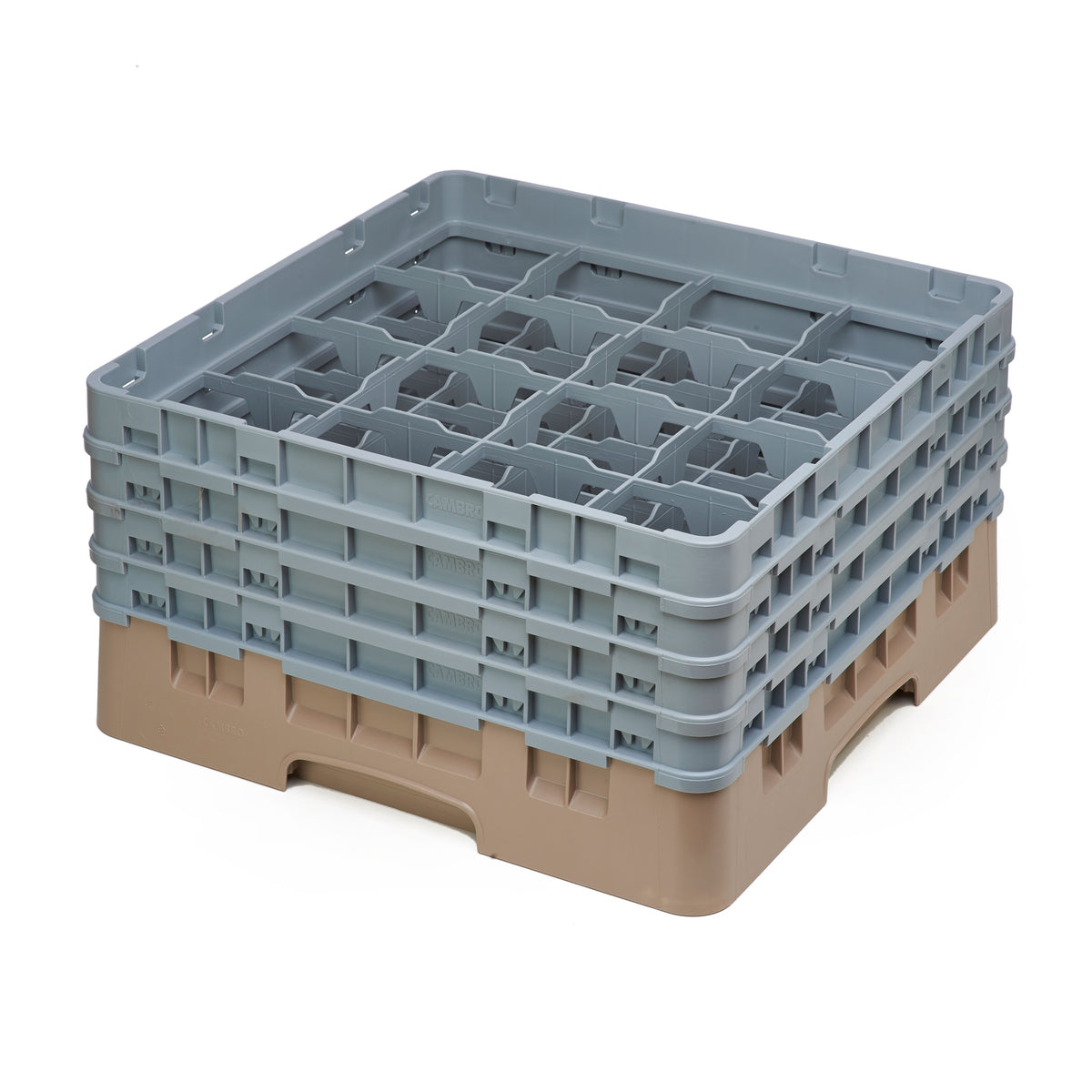 Cambro 16S800184 Camrack Glass Rack, Full Size, 19-3/4" x 19-3/4", Beige, 16 Compartments, 4-3/8" Max Dia — Case of 2 pieces