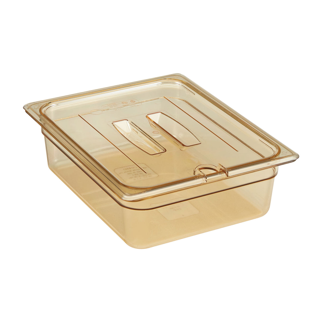 Cambro 20HPCHN150 H-Pan Cover - 1/2-Size Amber Lid with Handle, Notched Slot, -40°F to 300°F, NSF — Case of 6 pieces