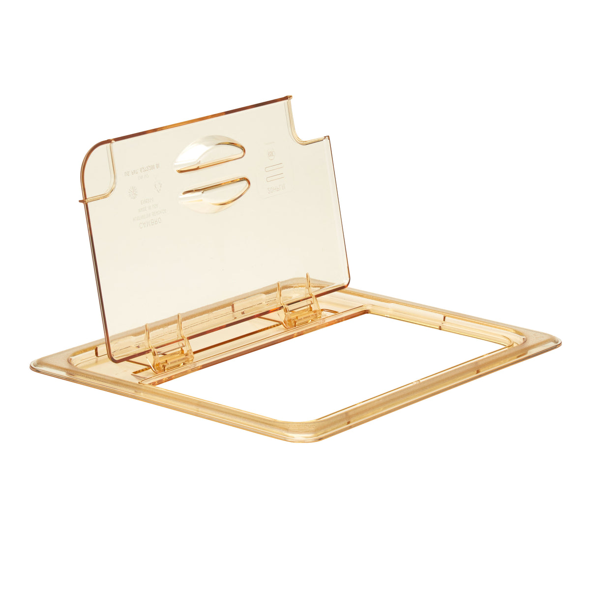 Cambro 20HPLN150 Heat H-Pan FlipLid 1/2-Size Amber Lid, Spoon-Notched, Hinged, -40°F to 300°F NSF — Case of 6 pieces