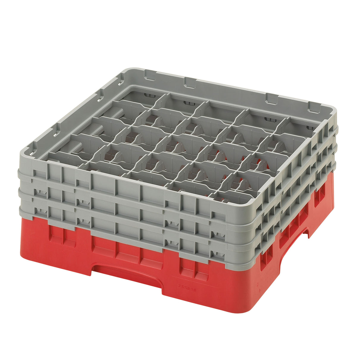 Cambro 25S638163 Camrack Glass Rack, Red, Full Size, 19-3/4" x 19-3/4", 25 Compartments, 3-7/16" Max Dia — Case of 3 pieces