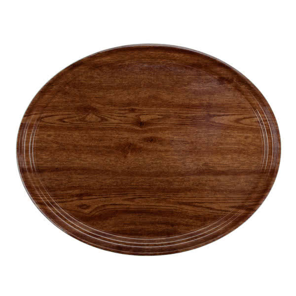 Cambro 2700304 Oval Tray, 22" x 26-7/8" Fiberglass, Oak Wood Design, NSF, Dishwasher Safe — Case of 6 pieces