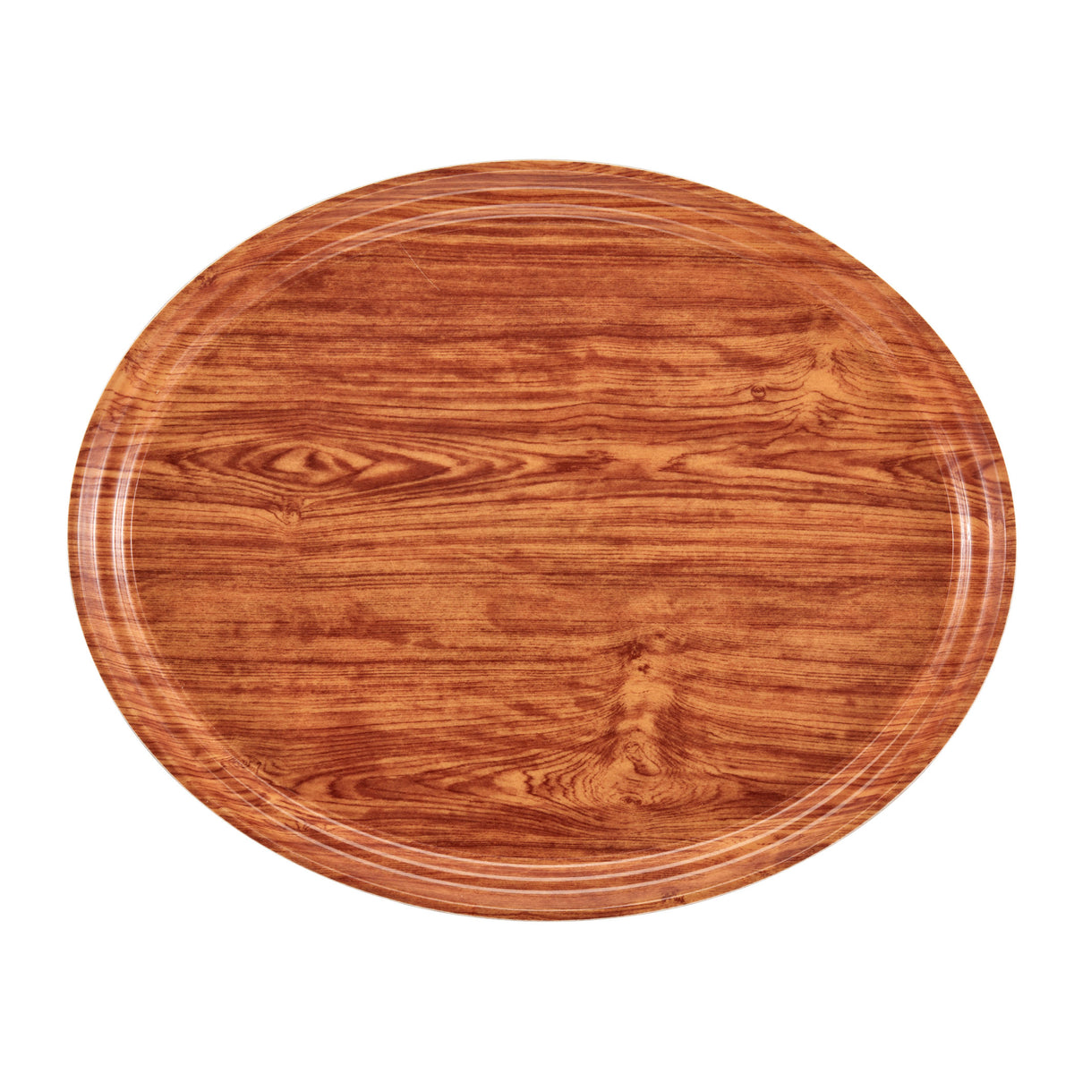 Cambro 2700309 Oval Tray, 22" x 26-7/8" Fiberglass, Wood Design Java Teak, NSF, Dishwasher Safe — Case of 6 pieces