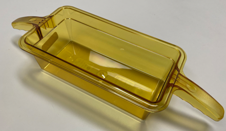 Cambro 34HP1H150 H-Pan Pan, 1/3 Size, 4" Deep, Amber Plastic, NSF, -40°F-375°F, Handle, Flat Base — Case of 6 pieces