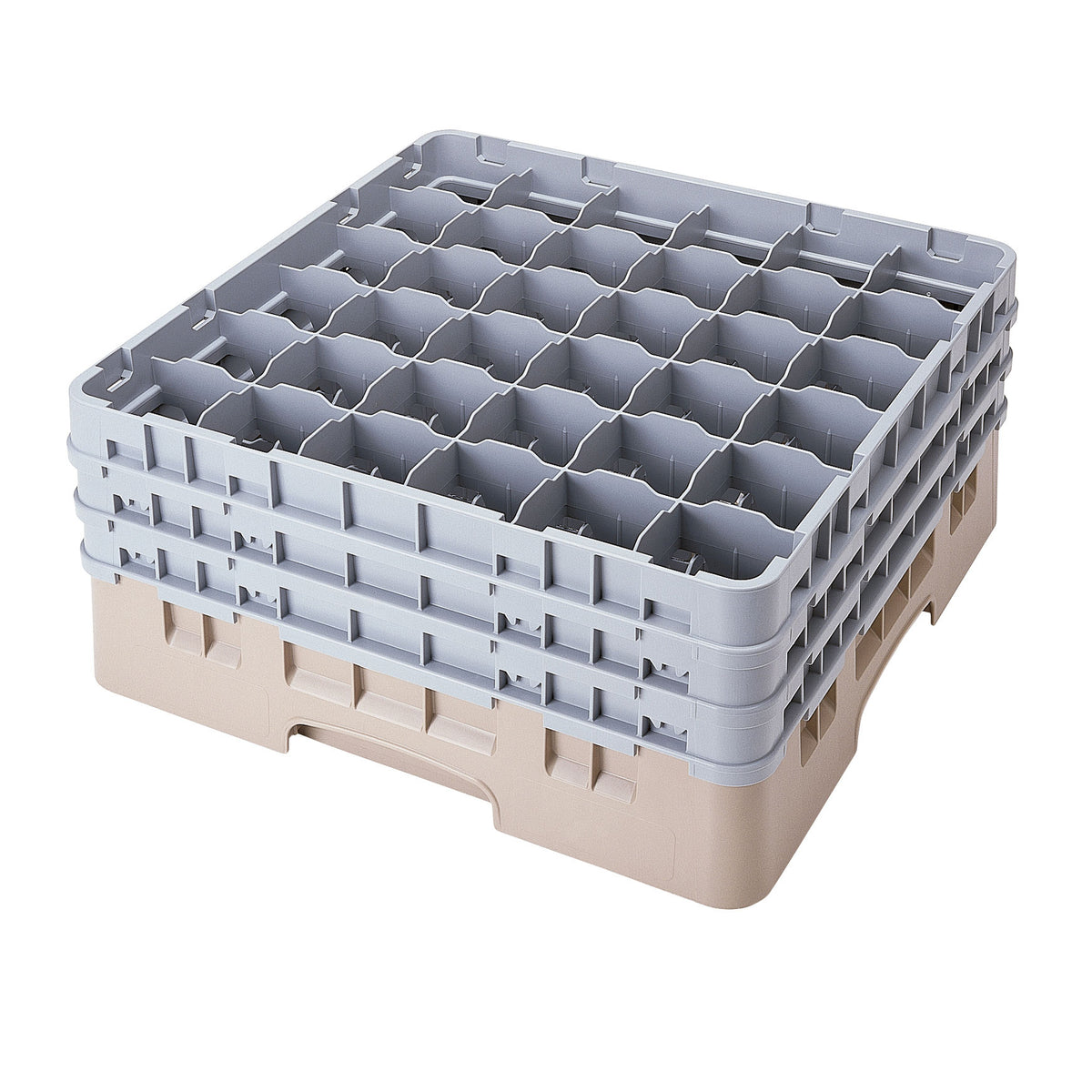 Cambro 36S738184 Camrack Glass Rack, Full Size, Beige, 19-3/4 x 19-3/4, 36 Compartments, 2-7/8 Max Dia, 7-3/4 Max Height — Case of 3 pieces
