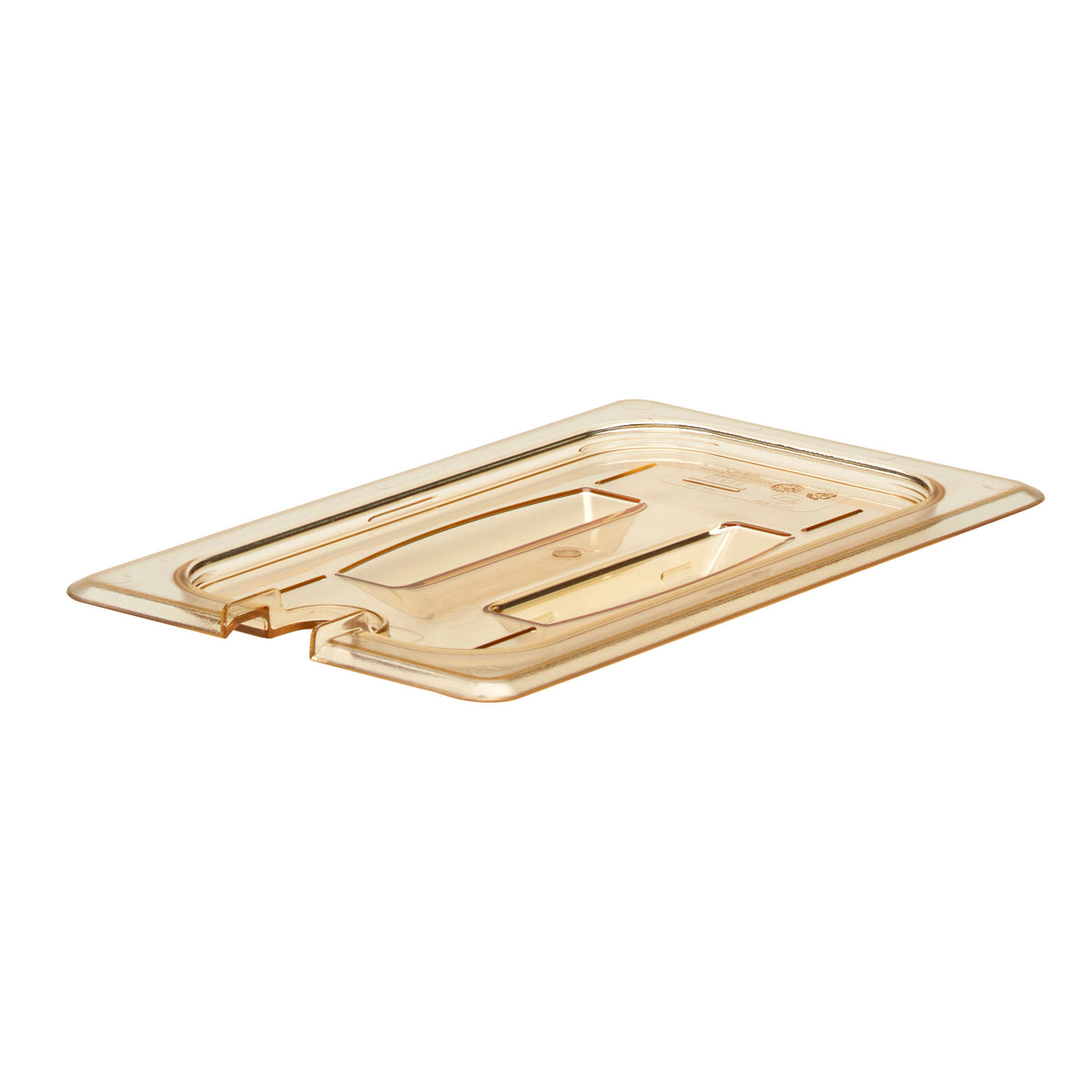 Cambro 40HPCHN150 H-Pan 1/4-Size Amber Lid, Handled Spoon-Notched, Non-Stick, -40°F-300°F, NSF — Case of 6 pieces