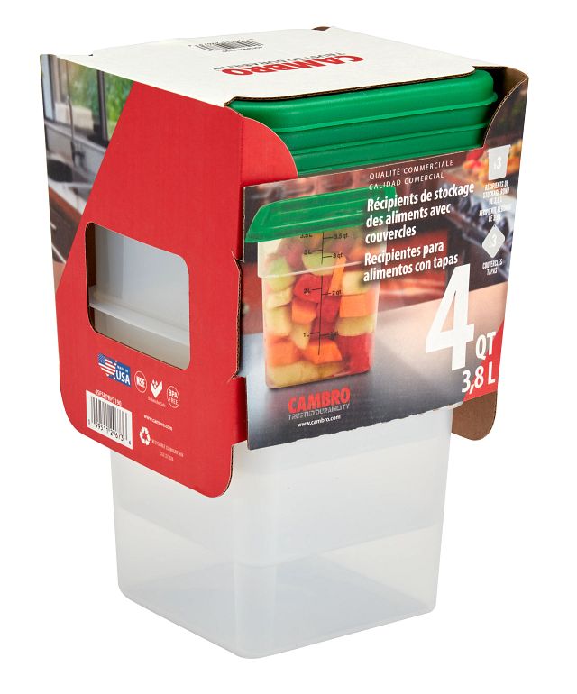 Cambro 4SFSPPRP3190 Food Storage Container Set - Square 4-Quart Translucent Plastic Lids, 6/Set — Case of 4 pieces