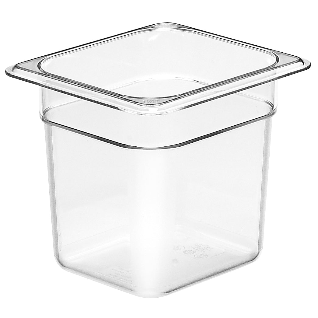 Cambro 66CW135 Camwear Food Pan, 2.4 Qt, 6" Deep, 1/6 Size, Clear Polycarbonate, NSF — Case of 6 pieces