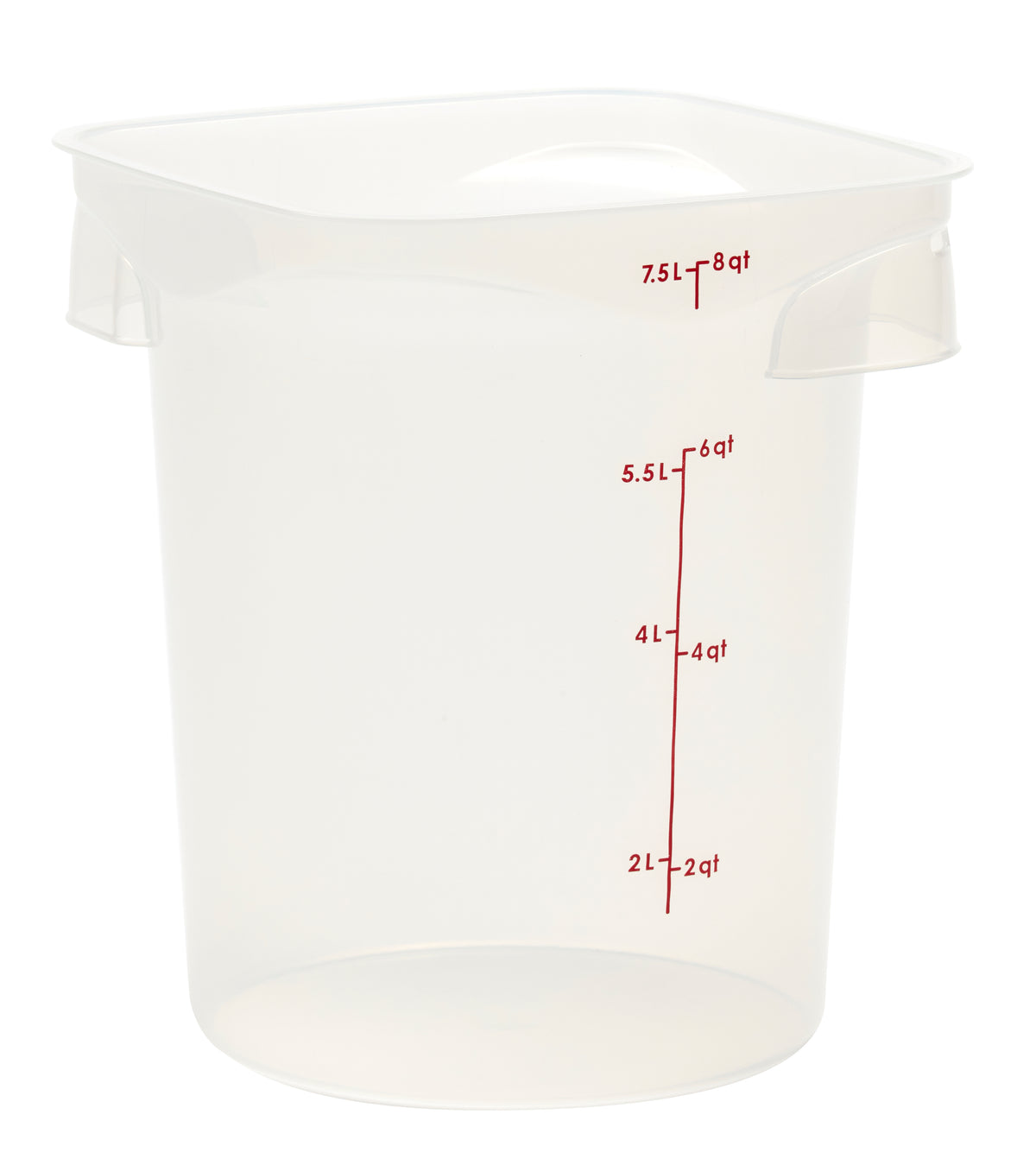 Cambro 8RFSPROPP190 CamRound 8-Quart Food Container, 9" L x 9" W x 10.4" H, Red PP, NSF — Case of 6 pieces