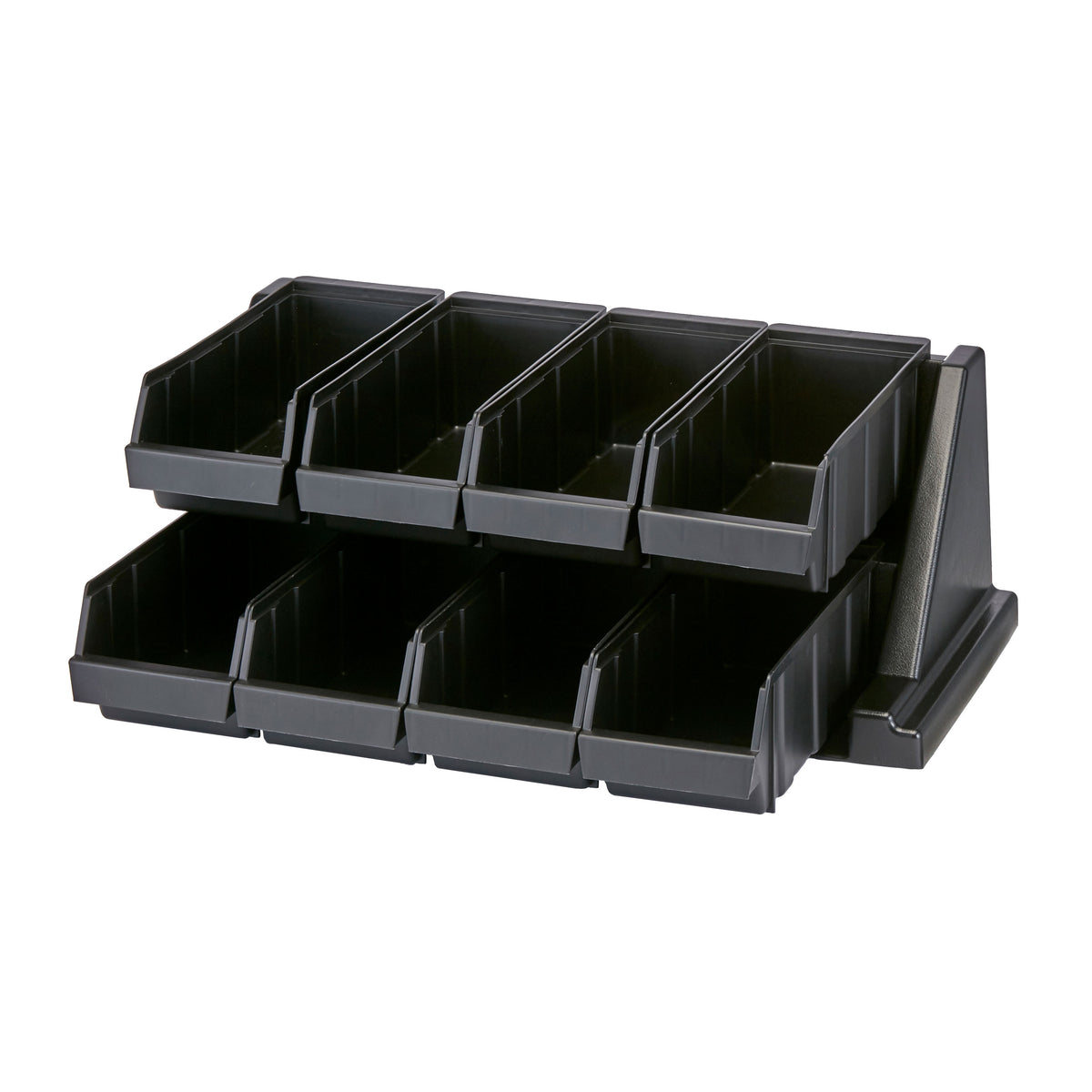 Cambro 8RS8110 Rack - 8 Black Plastic Bins, 25"L x 17"D x 9"H, Wall-Mount 10 lb each Made in USA