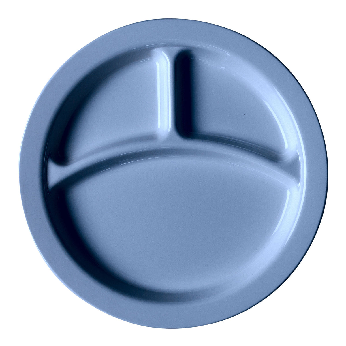 Cambro 93CW401 9" Slate Blue PC 3-Comp Plate, 9-Inch, Glossy, Scratch-Resistant, NSF, Made in USA — Case of 48 pieces