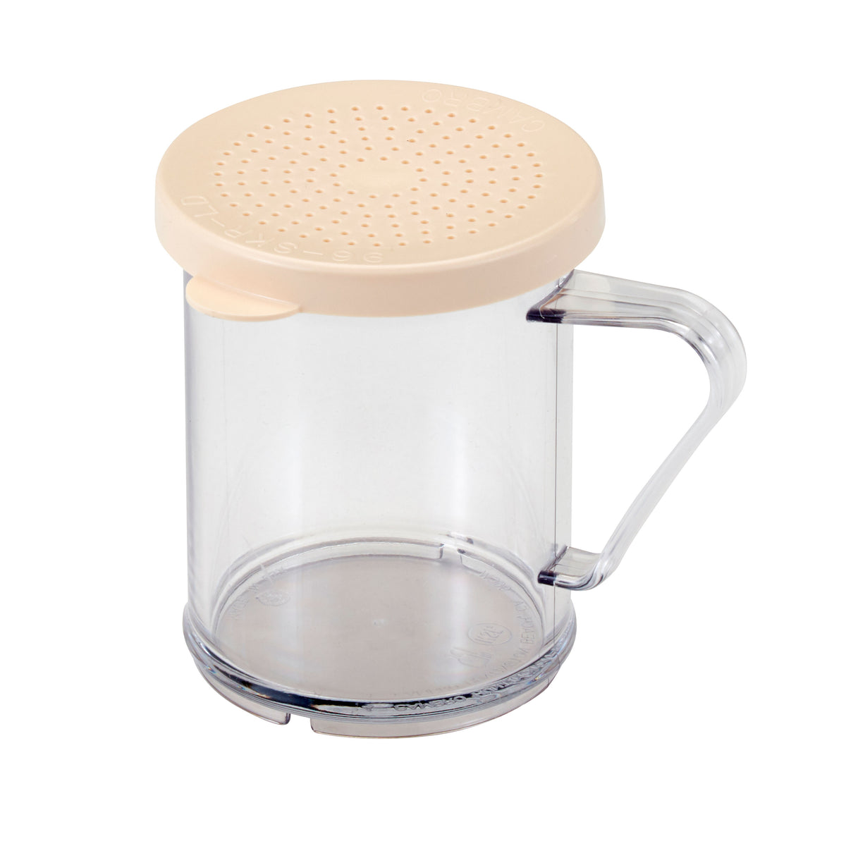 Cambro 96SKRD135 Camwear Shaker/Dredge, 10-Oz Clear Poly, Perforated Top, Handle, Salt & Pepper Lid — Case of 12 pieces