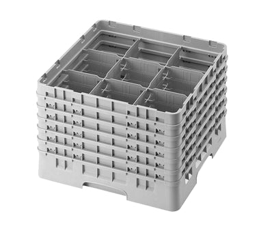 Cambro 9S1114151 Camrack Glass Rack, Full Size, Soft Gray, 19-3/4" x 19-3/4", 9 Compartments, 5-7/8" Max Dia, 11-3/4" Max Height, HACCP Compliant, NSF — Case of 2 pieces