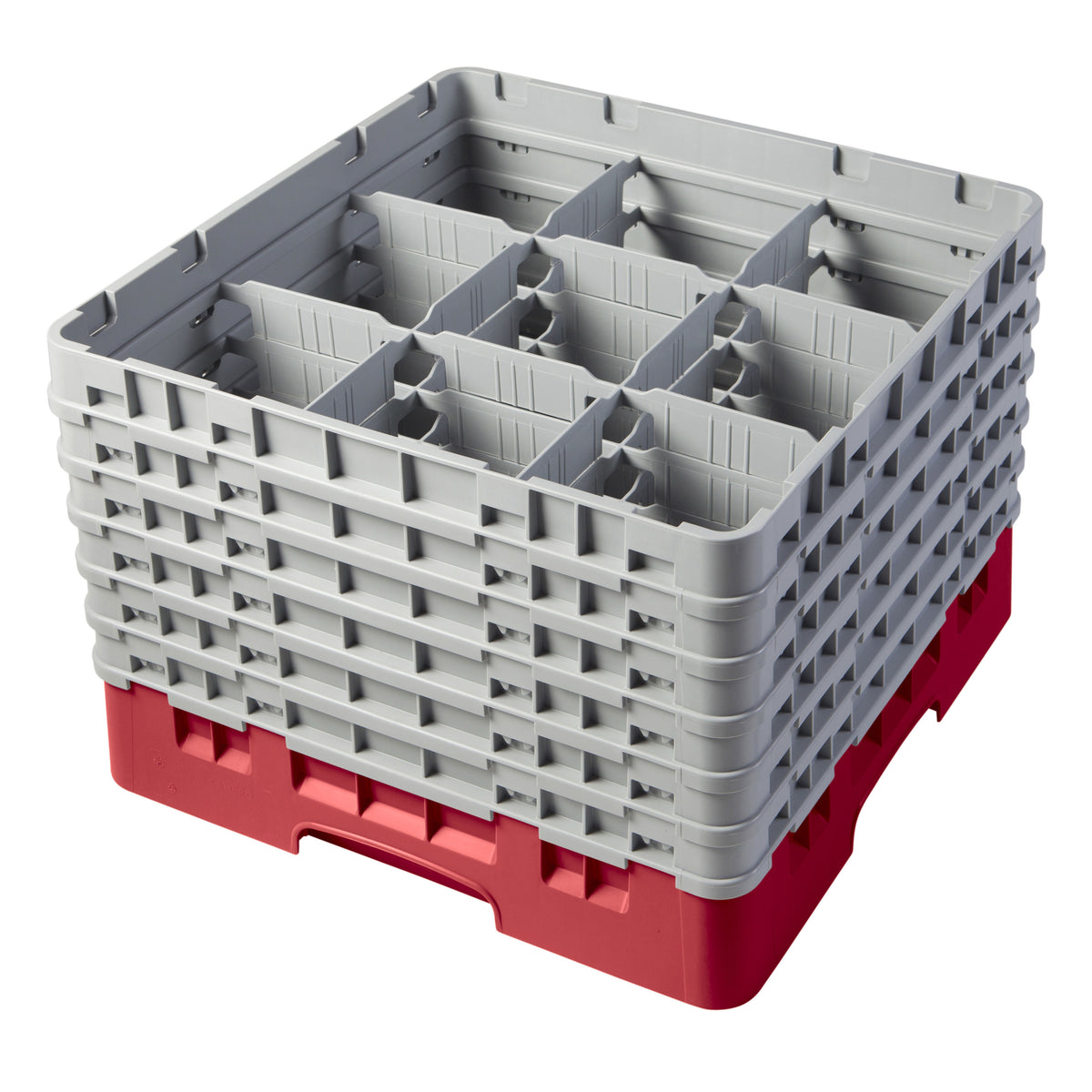 Cambro 9S1114163 Camrack Glass Rack, Full Size, Red, 19-3/4 x 19-3/4 x 13-3/4, 9 Compartments, 5-7/8 Max Dia, 11-3/4 Max Height, HACCP Compliant — Case of 2 pieces