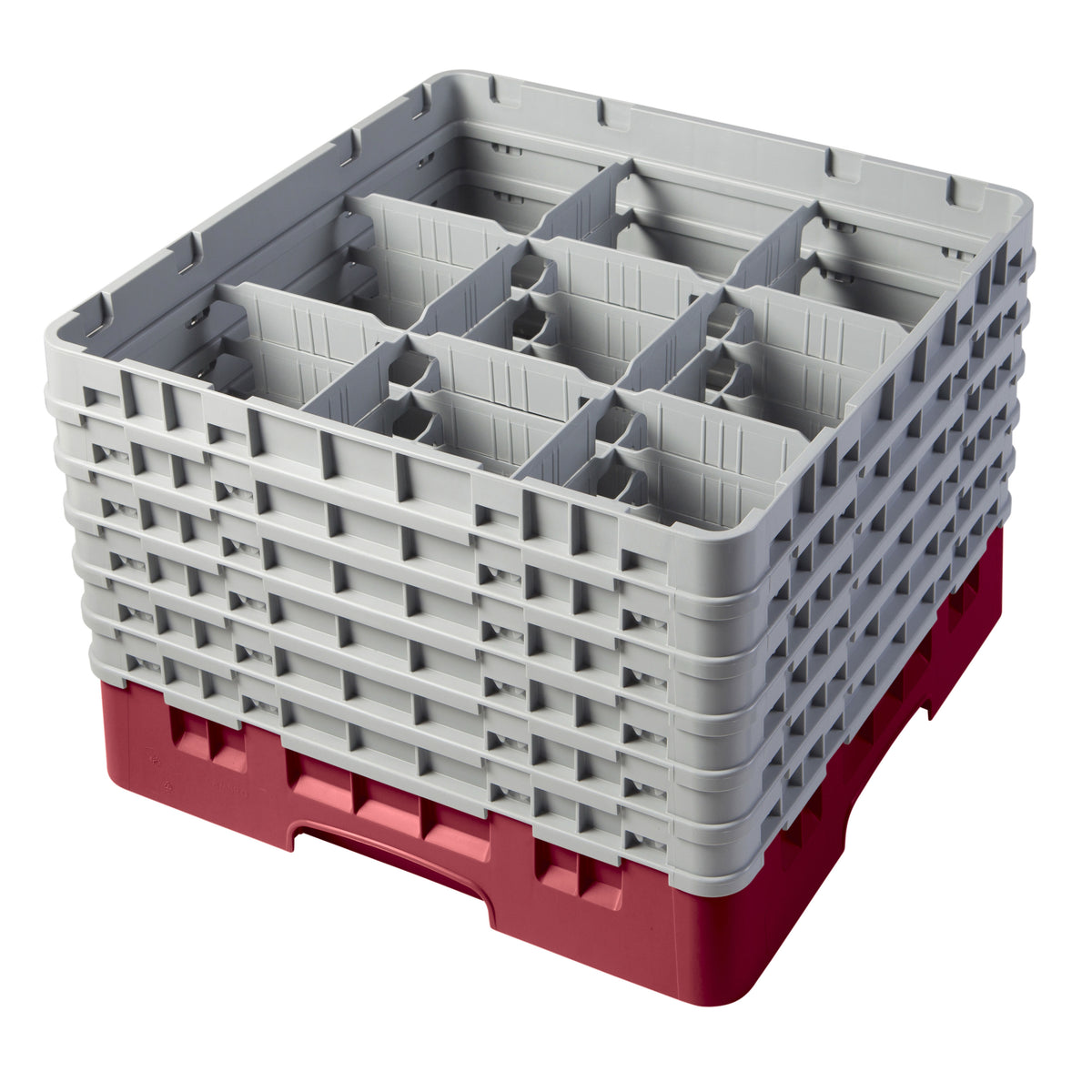 Cambro 9S1114416 Camrack Glass Rack, Full Size, 19-3/4 x 19-3/4, 9 Compartments, Cranberry Red, HACCP Compliant, NSF Certified — Case of 2 pieces