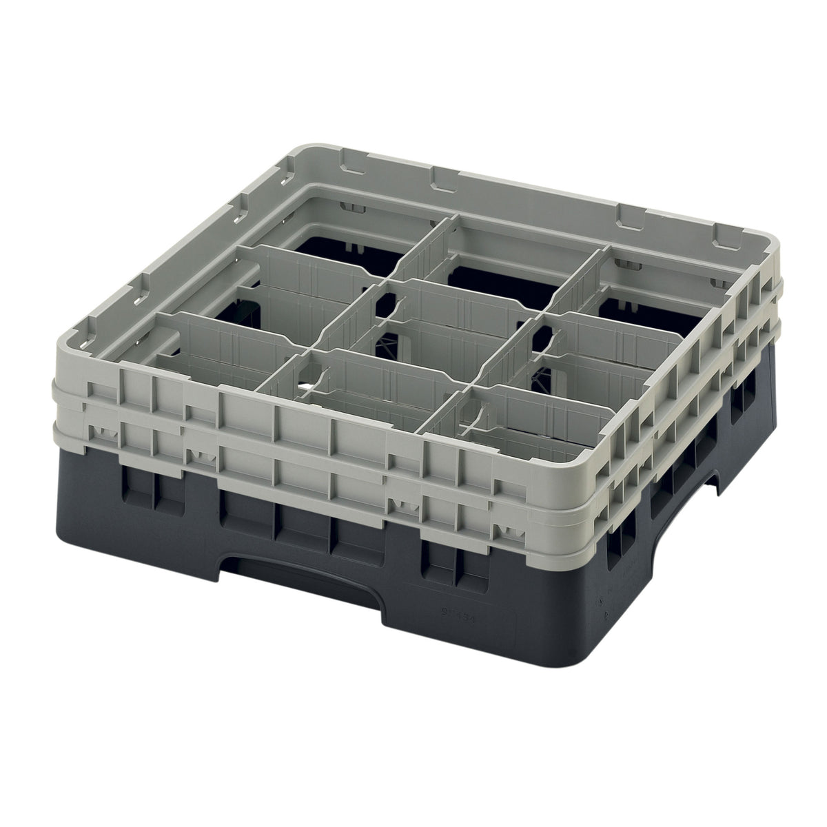 Cambro 9S434110 Camrack Glass Rack, Full Size, 19-3/4 x 19-3/4 x 7-1/4, Black, 9 Compartments, 5-7/8 Max Dia, HACCP Compliant, NSF — Case of 4 pieces
