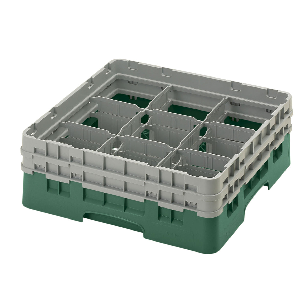 Cambro 9S434119 Camrack Glass Rack, Full Size, Sherwood Green, 19-3/4" x 19-3/4" x 7-1/4", 9 Compartments, 5-7/8" Max Dia, HACCP Compliant, NSF Certified — Case of 4 pieces