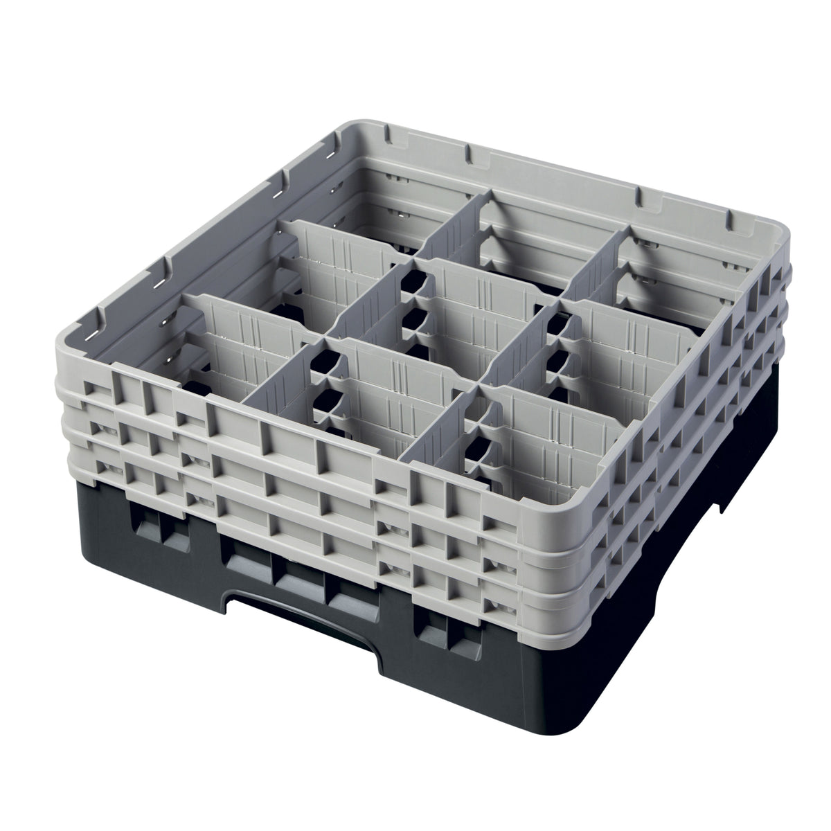 Cambro 9S638110 Camrack Glass Rack, Full Size, Black, 19-3/4 x 19-3/4 x 8-7/8, 9 Compartments, 5-7/8 Max Dia, HACCP Compliant, NSF — Case of 3 pieces