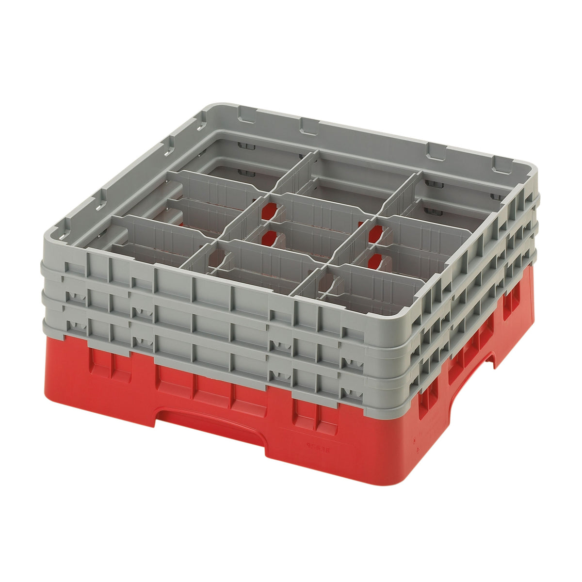 Cambro 9S638163 Camrack Glass Rack, Red, Full Size, 19-3/4 x 19-3/4 x 8-7/8, 9 Compartments, 5-7/8 Max Dia, HACCP Compliant, NSF Certified — Case of 3 pieces
