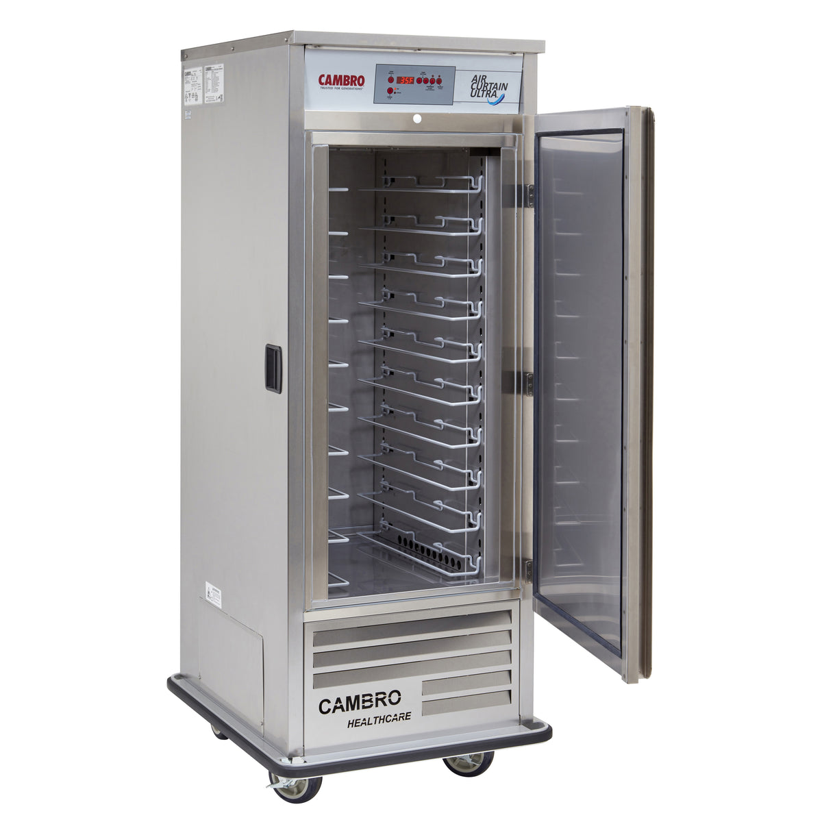 Cambro ACU1826RS000 32" Mobile Air Curtain Refrigerator w/ Right Swing and Sliding Door, Bottom Mounted, (10) Full or (20) Half Size Trays