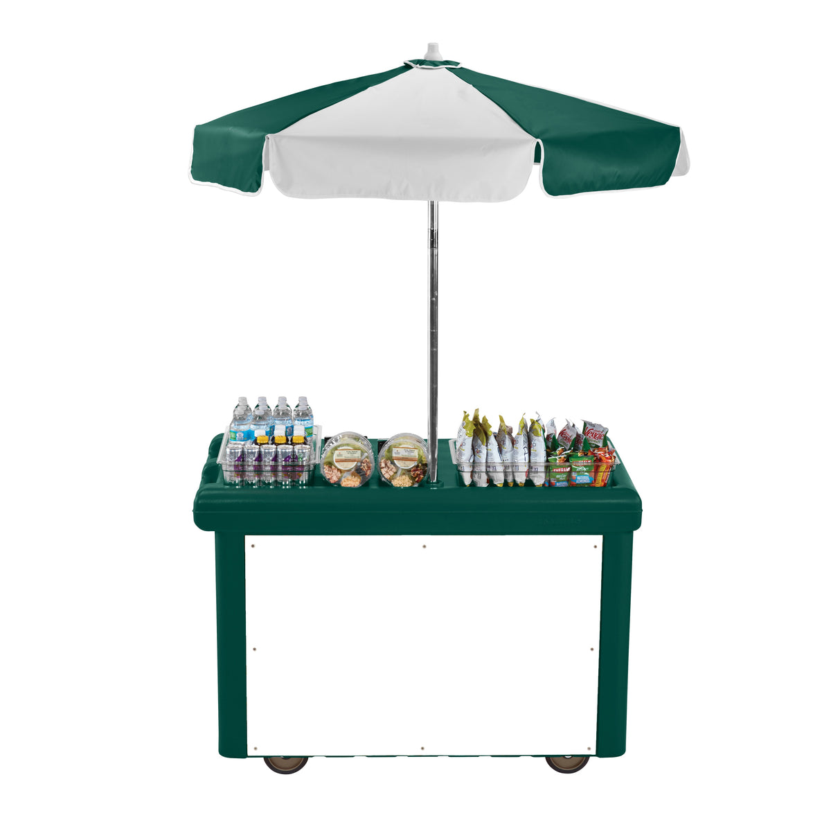 Cambro CVC55519 Camcruiser Green Vending Cart w/ Umbrella, 1 Counter Well, 2 Compartments