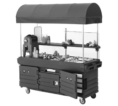 Cambro KVC854C191 CamKiosk Polyethylene Granite Gray Vending Cart w/ 4 Pan Wells and Canopy