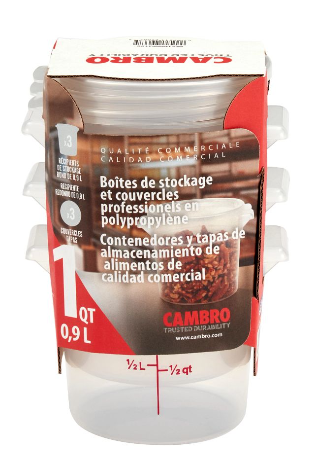 Cambro RFS1PPRP3190 1-Quart Translucent Plastic Round Food Storage Container Set, 6/Case — Case of 4 pieces