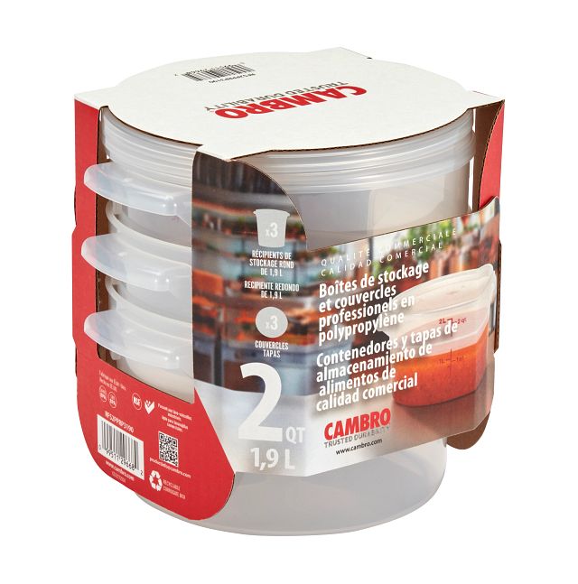 Cambro RFS2PPRP3190 2-Quart Translucent Round Food Storage Container Set, Plastic, 6/Set — Case of 4 pieces