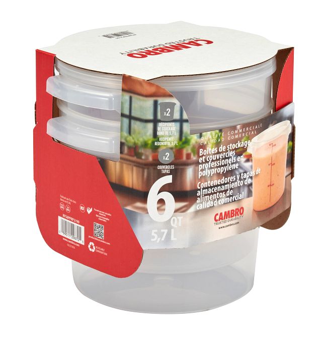 Cambro RFS6PPRP2190 6-Quart Translucent Round Plastic Food Storage Container and Lid Combo Set, 4/Set — Case of 6 pieces
