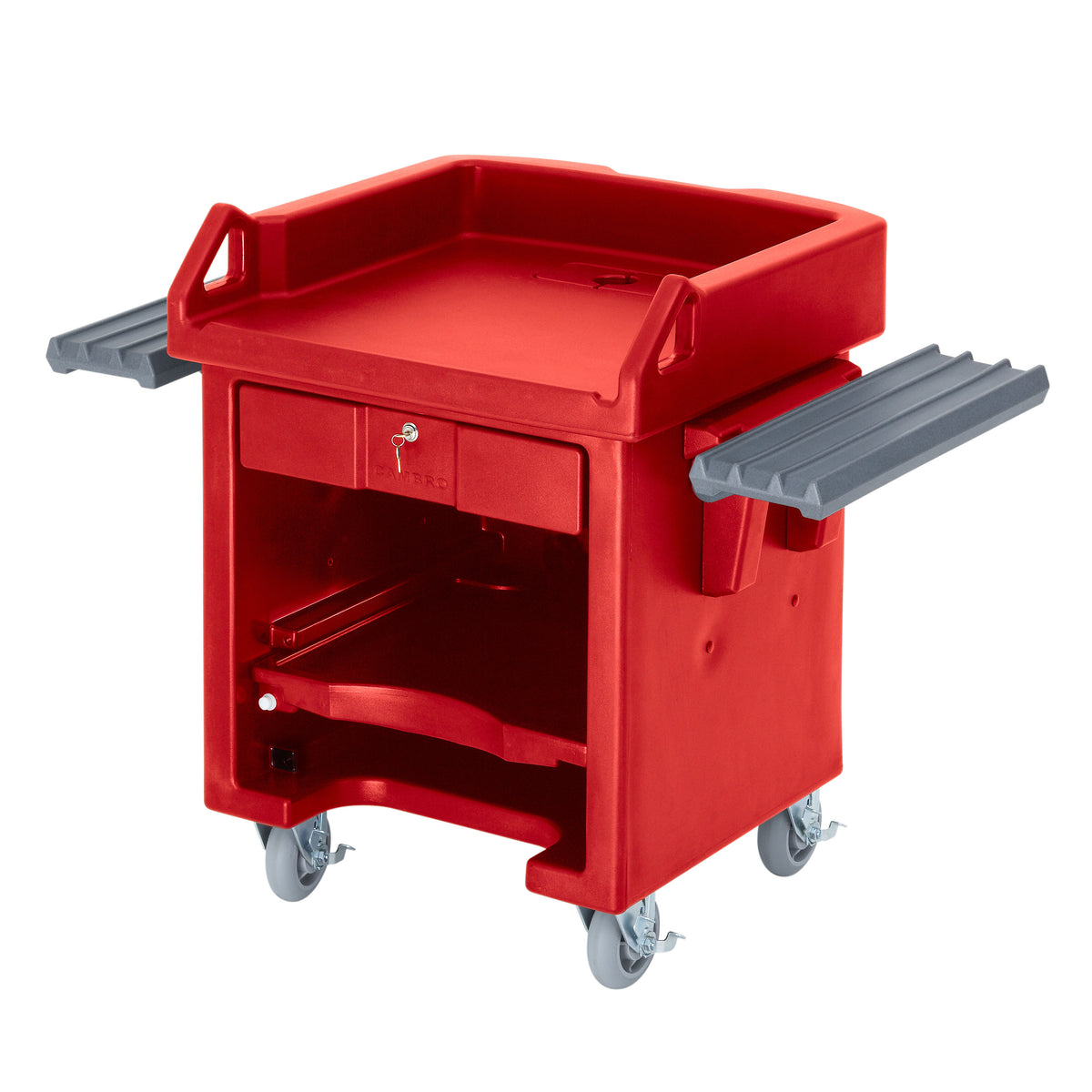 Cambro VCSWRHD158 Versa Cash Register Cart, 52-3/4L x 32W x 43-3/4H, Hot Red, Lockable Center Drawer, Adjustable Shelf, Polyethylene Construction