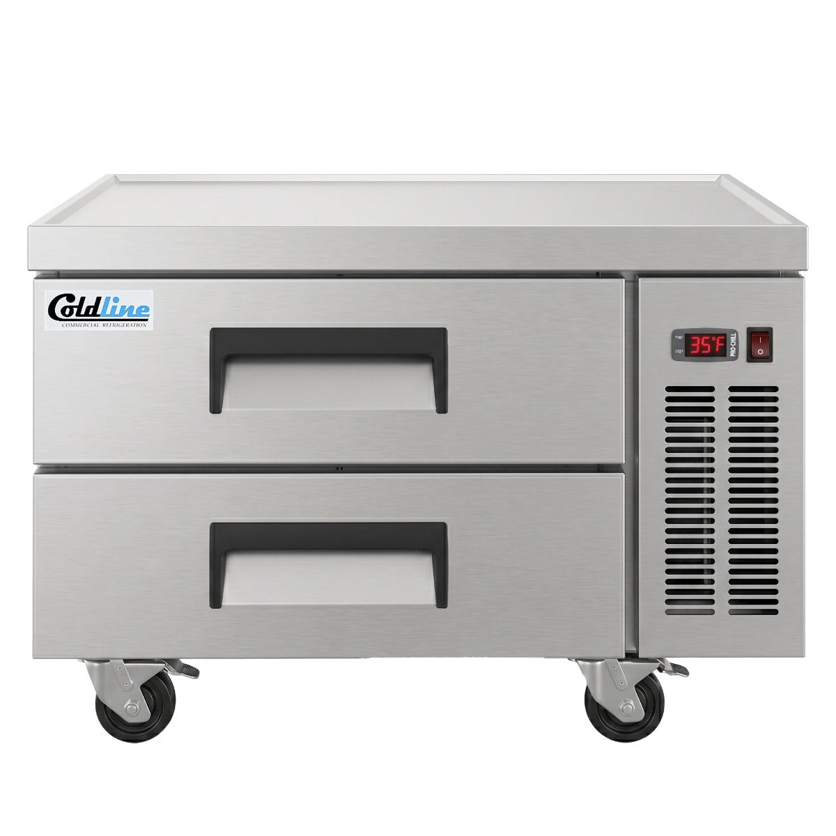 Coldline CB36 2-drawer refrigerated chef base, front view