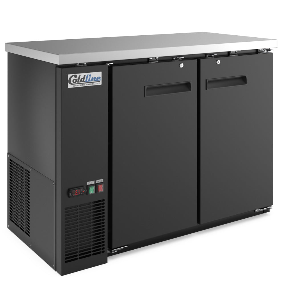 Coldline WBB-48 back bar wine cooler, angled front view