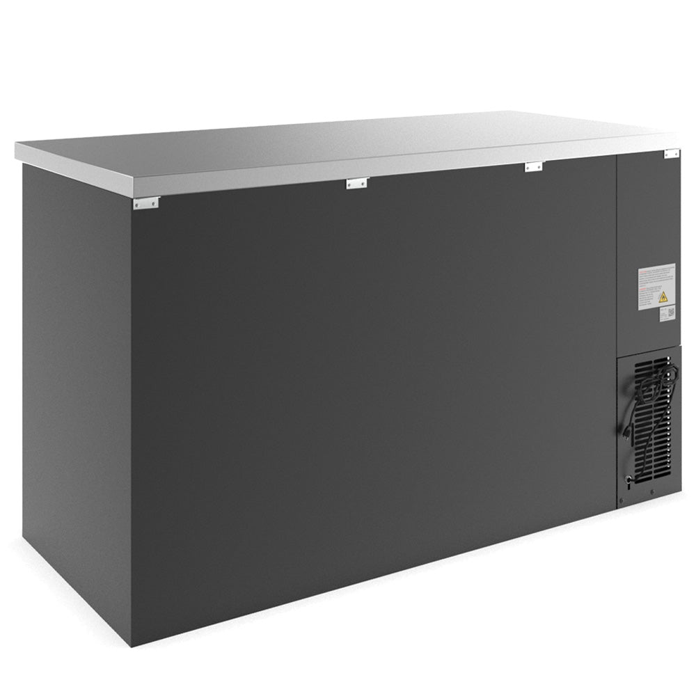 Coldline CBB-60 black 2-door back bar cooler, rear angled view