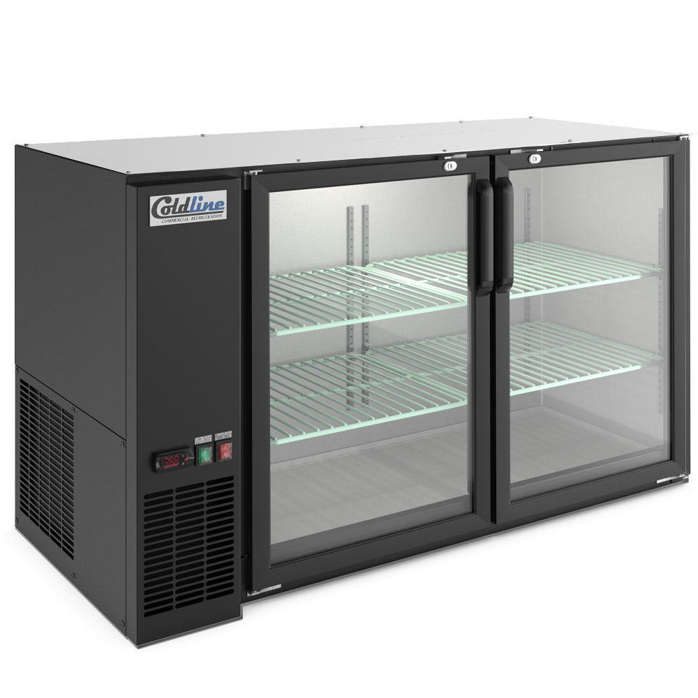 Coldline CBB-60G-T 60" Underbar Height Swing Glass Door Back Bar Cooler, Black