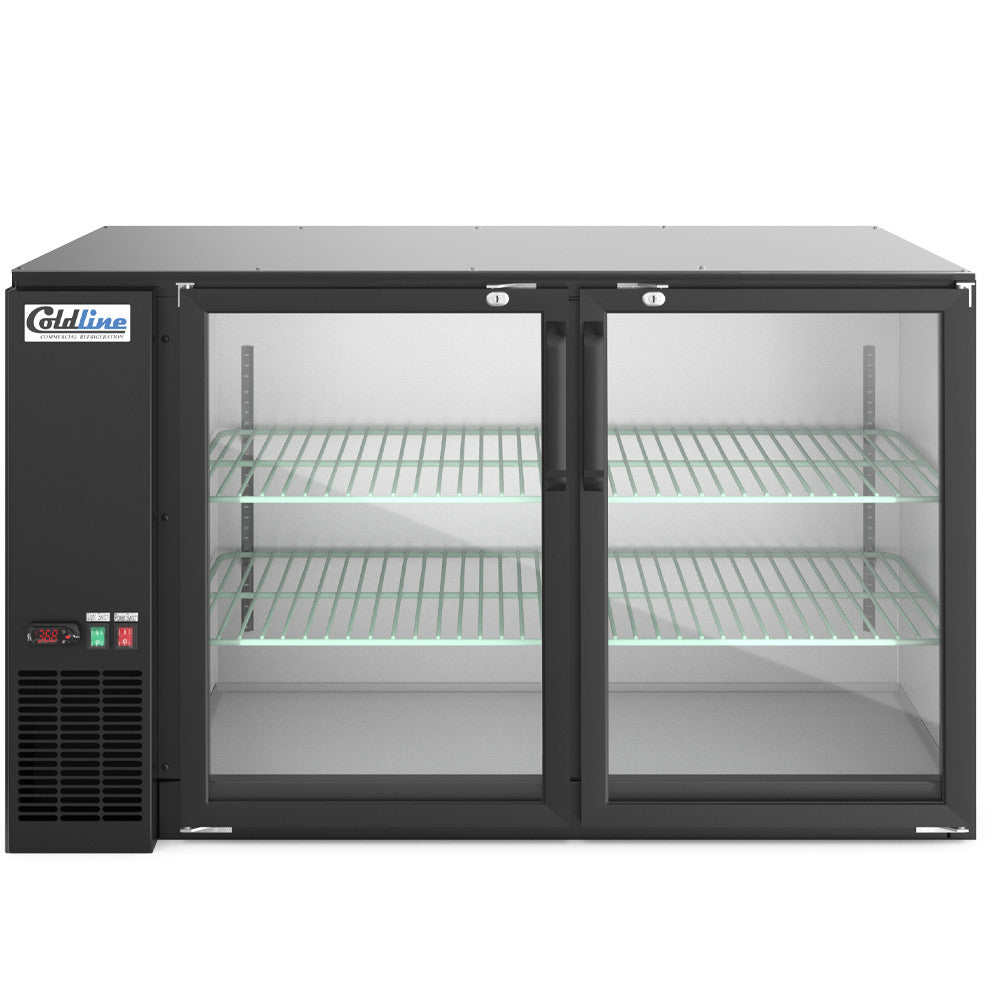 Coldline CBB-60G-T 60" Underbar Height Swing Glass Door Back Bar Cooler, Black