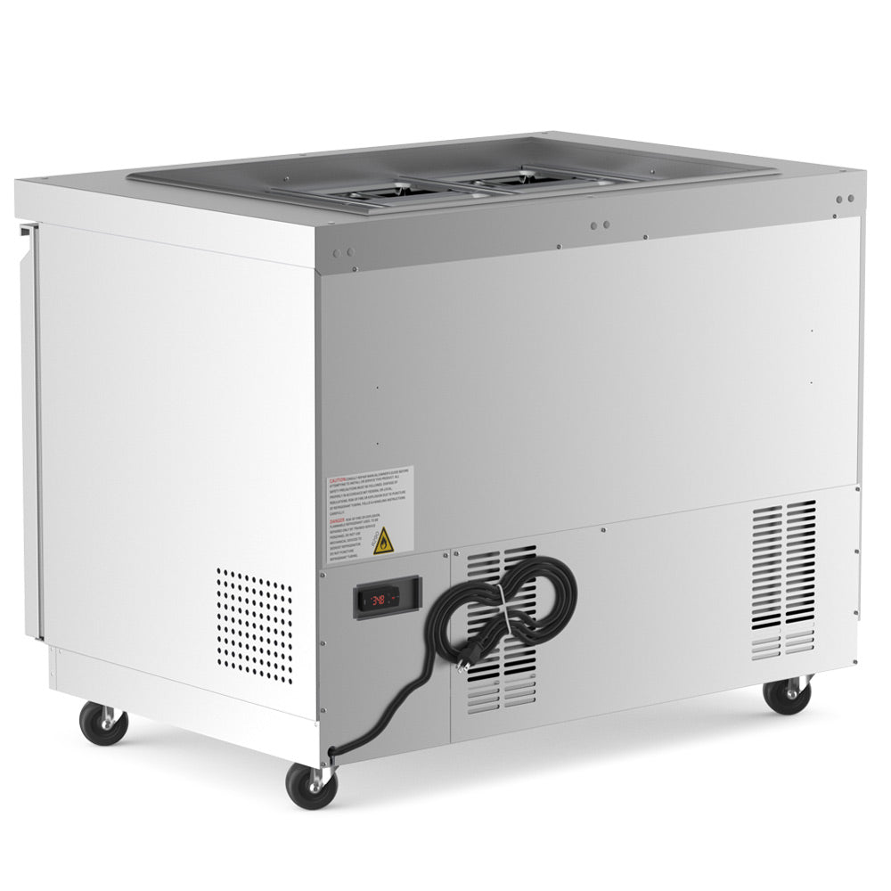 Coldline CBT-48 refrigerated salad bar buffet table, rear angled view with power cord