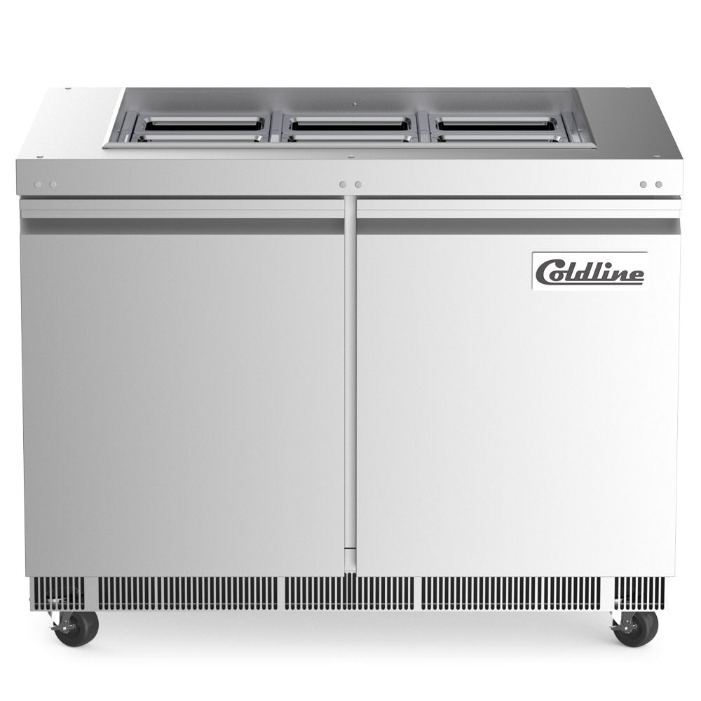 Coldline CBT-48 refrigerated salad bar buffet table, front view, doors closed