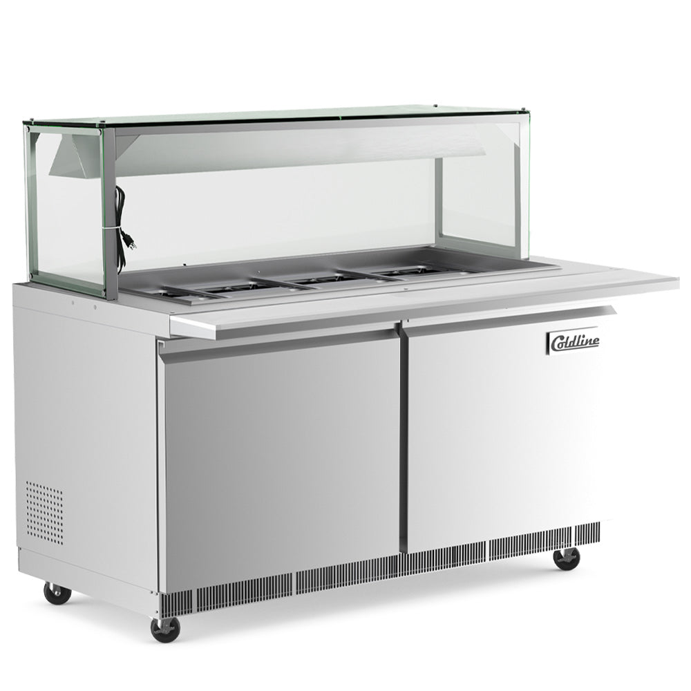 Coldline CBT60-LT 60" Refrigerated Employee Service Salad Bar with Cutting Board and Lighted Glass Sneeze Guard