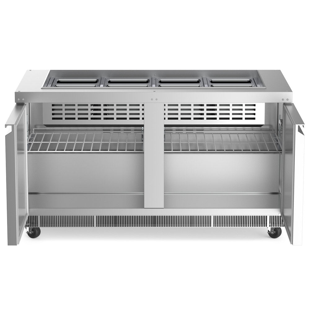 Coldline CBT-60 refrigerated salad bar buffet table, doors open showing the shelves