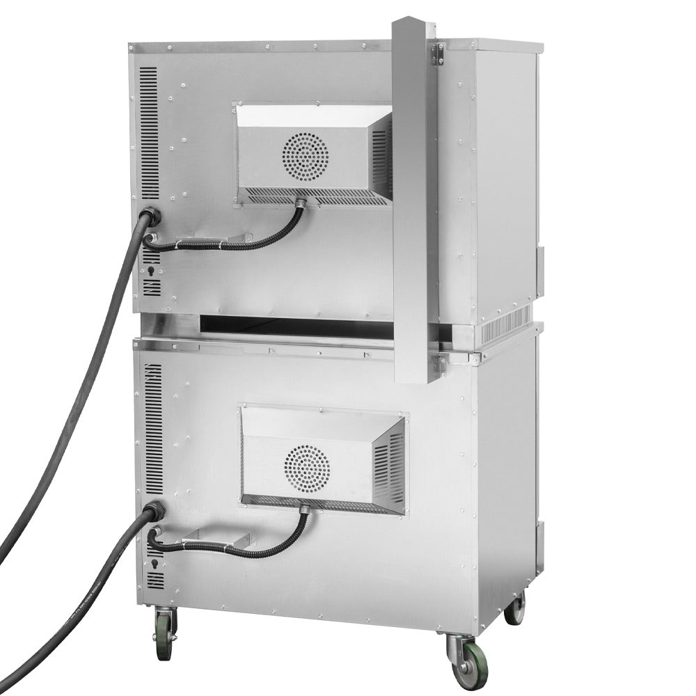 Cookline CC80-LP-DBL deep depth double deck gas convection oven, back view showing the fan motors and power cords
